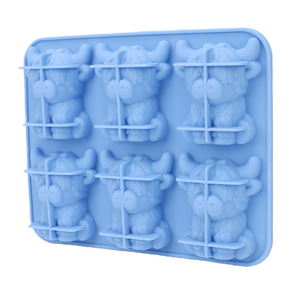 6 Cavity Mini Highland Cow Ice Cube Mold Silicone Reusable 3D Ice Tray for Whiskey Cocktail Beer