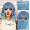 Cynthia Blue Ombre kurze Bob synthetische Perücken für Frauen mit Pony Körperwelle Cosplay Lolita Perücke weiß natürliche hitzebeständige Haar