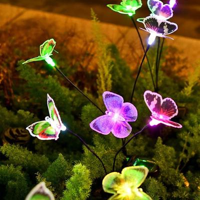 3 Heads Solar Powered Butterfly Lamp Waterproof RGB Garden Floor Lamp Cordless Realistic Landscape Lawn Lamp Patio Walkway