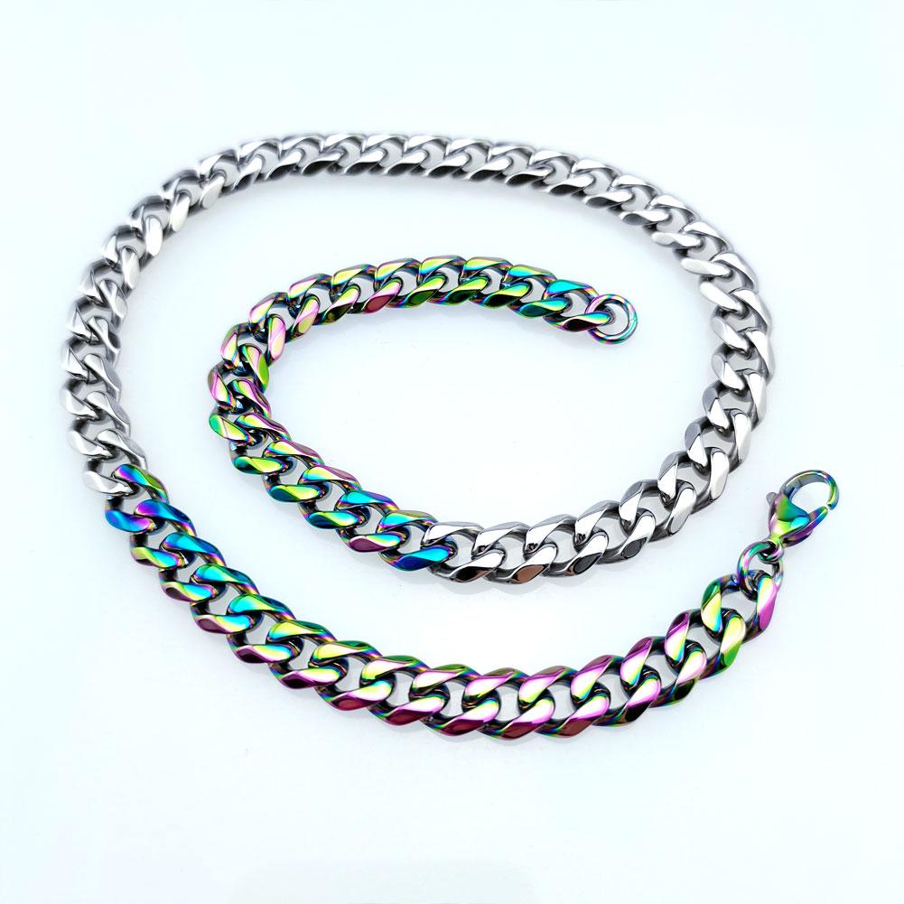 New 316L Stainless Steel Iridescence and Primary Colors Dual Hip Hop Necklace Jewelry