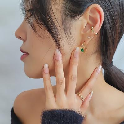 Women's 92.5 Silver 15K Gold Plated Green Peace Earrings