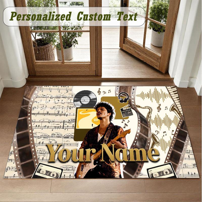 Crystal Velvet Square Rug Custom NameBruno Mars Pattern Non Slip Home Floor Decor Rug