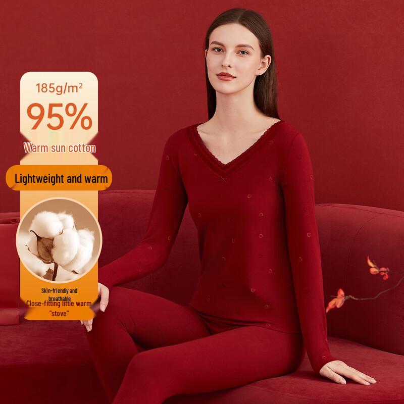 

Женский хлопковый тонкий термокомплект нижнего белья Top Guagua - Красный Запретный город M (Height 160cm)