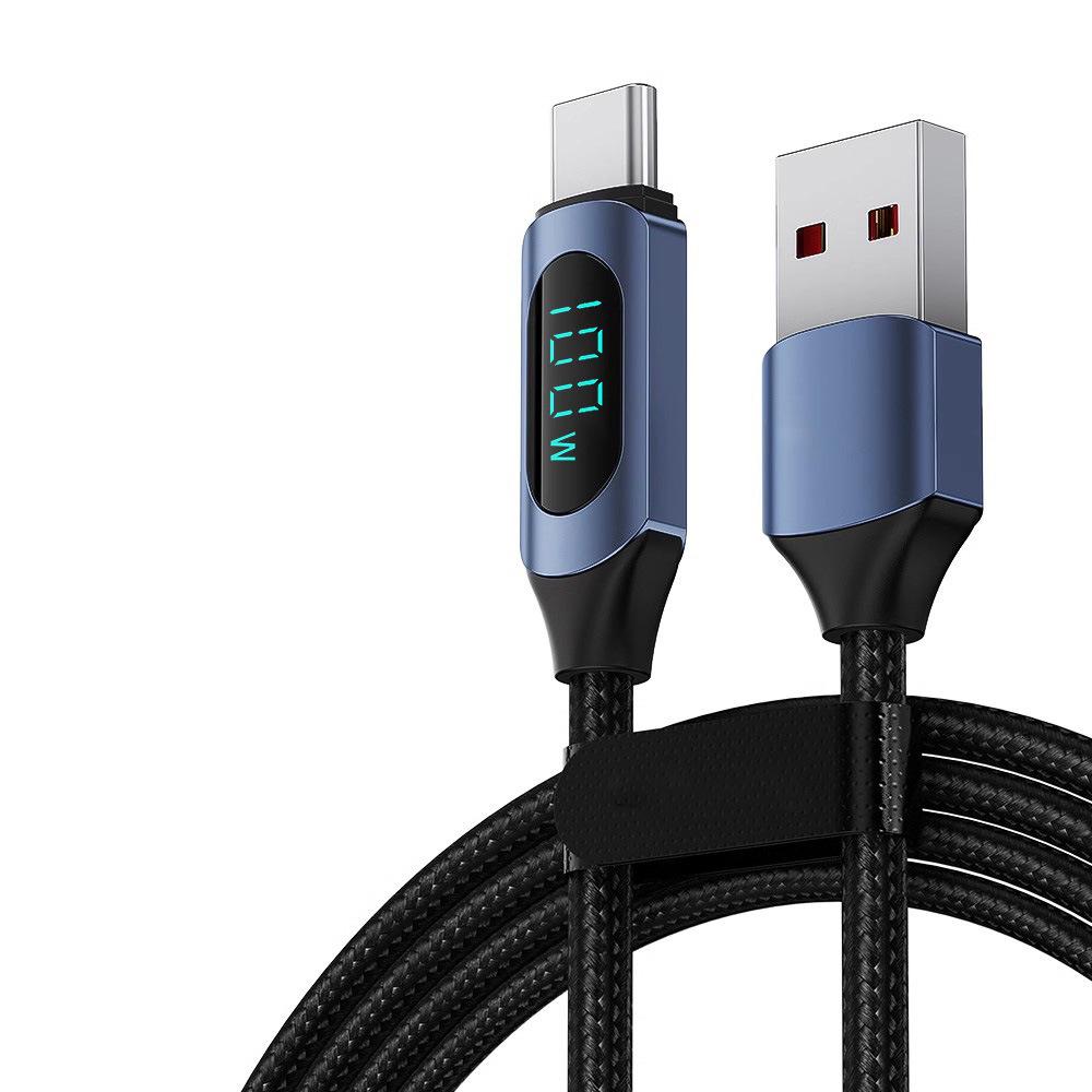 120W Super Fast Type-C Charging Cable with Digital Display for Apple 15/16 & Huawei Honor 6A