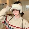 Thoughtful Gift for Besties Winter Visor Cap with Ear Flaps, Plush Beanies Brim, Open Top, Outdoor Sports Headwear Cute Cat Ears Warm Ponytail