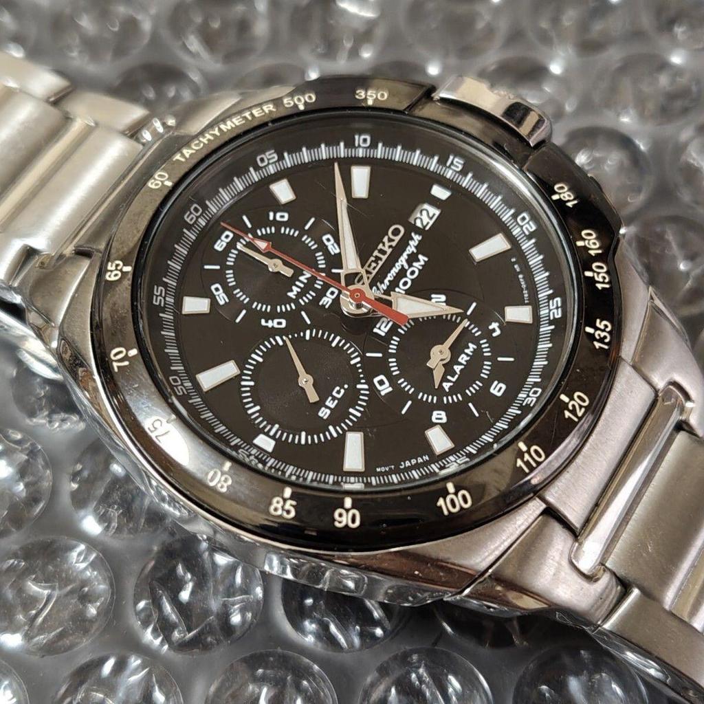 Used [Working Item] SEIKO Chronograph Watch 7T62-0GW0 Seiko Black Men's Management K26L