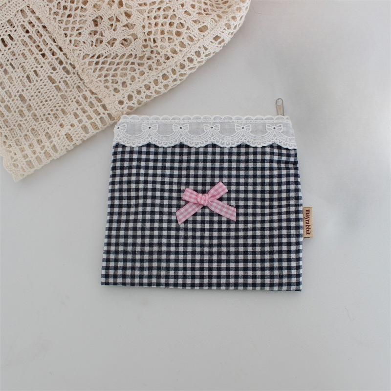 Ins Cute Plaid Coin Purse Sweet Lace Storage Bag Sanitary Napkin Bag High-value Lipstick Cosmetic Bag