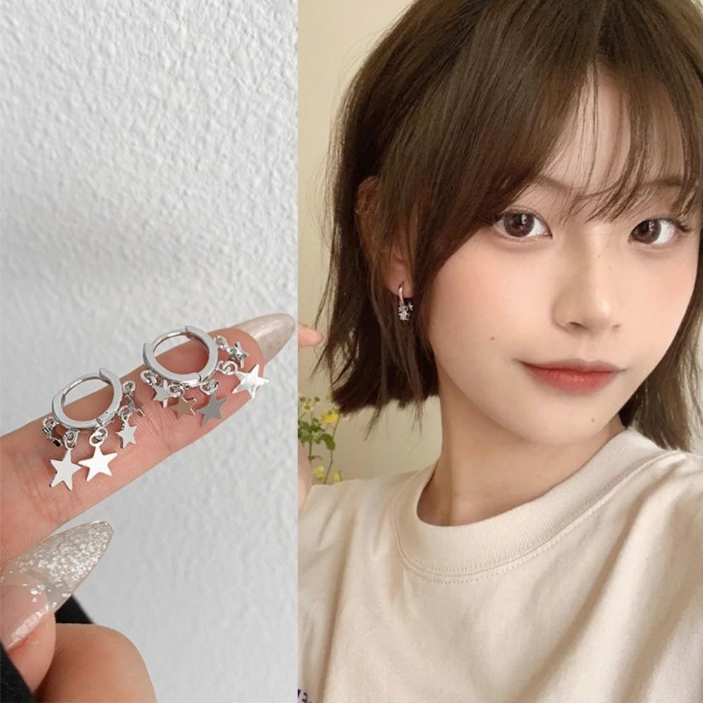 Cool Star Hoop Earrings Temperament Star Earrings Exquisite Pentagram Tassel Earrings  Party