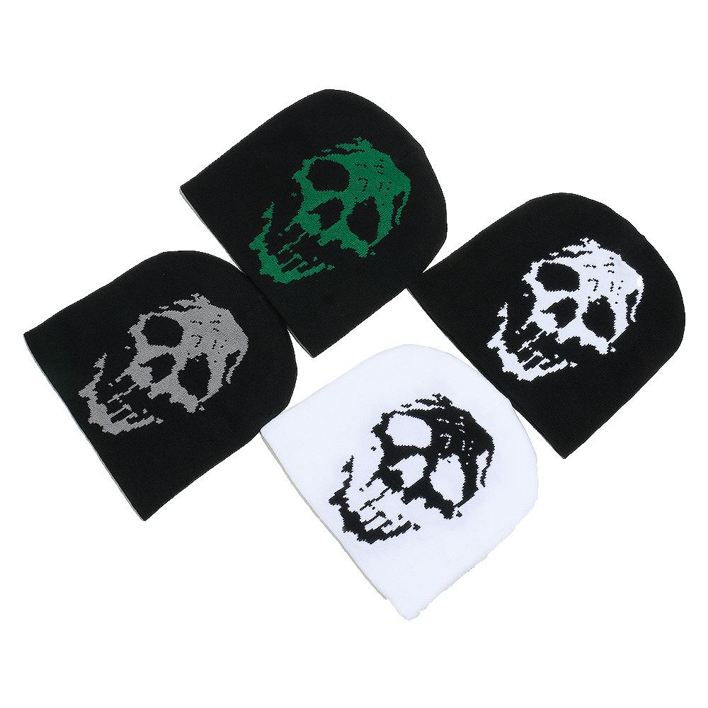 Winter Hat Men's Hip Hop Punk Style Warm Wool Hat Halloween Skull Head Jacquard Knitted Hat Pullover Hat Men's and Women's
