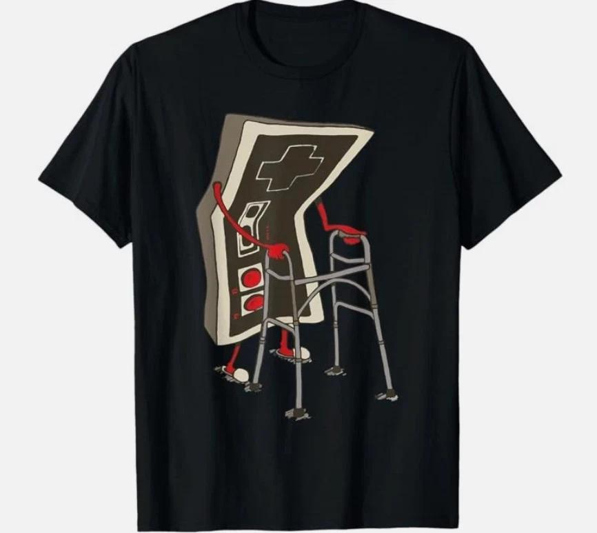 Old Gamer Graphic T-Shirt – Retro Video Game Player Funny Vintage Gaming Tee L