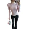 Womens Pink Long Sleeve T-Shirt Slim Fit Basic Top Korean Style Casual Wear