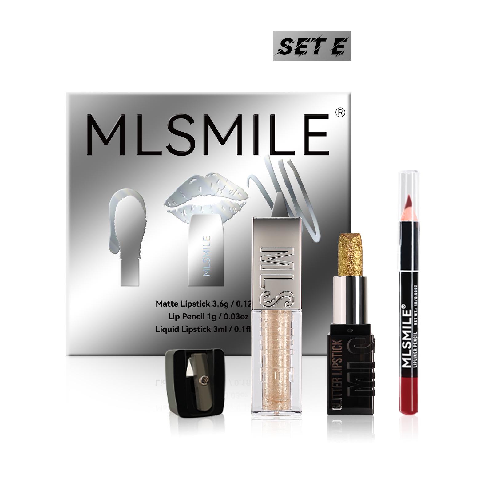 

MLSMILE Трансграничный Блестящий Набор для Губ: Мерцающая помада, блеск для губ и карандаш для губ с точилкой