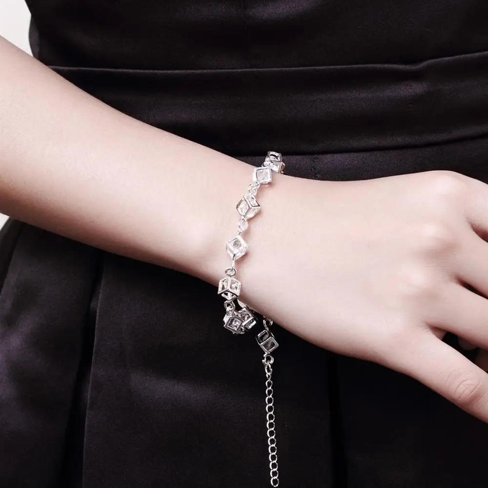 925er Sterlingsilber Funkelndes Kristallgitter-Kettenarmband für Damen Beliebtes Feines Luxusschmuckstück Hochzeitsfeier Feiertagsgeschenk