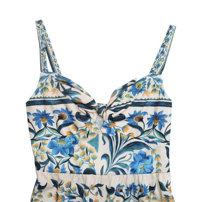 Women's Fashion Summer Spring Flower Pattern Print Sleeveless V-Neck High Waist Casual Dresses