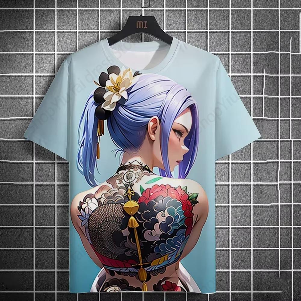 Summer Men's T-shirt Japanese Anime Tattoo 3D Print Tshirt Men Women Fashion Short Sleeve Oversized T Shirt Mens Clothing Sexy