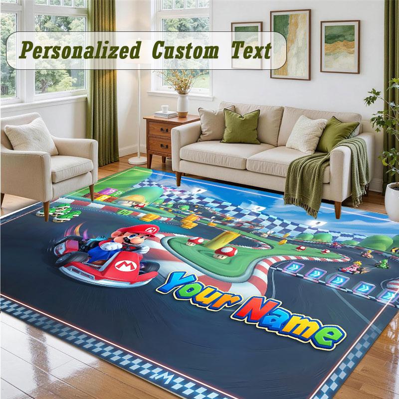Crystal Velvet Square Rug Custom NameSuper Mario Pattern Non Slip Home Floor Decor Rug