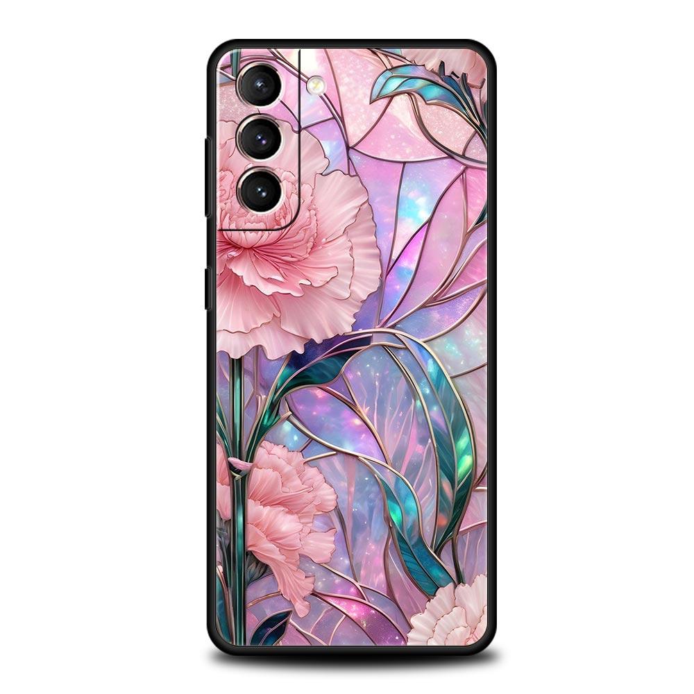 Fashion Flower Pattern Phone Case For Samsung Galaxy S26 Ultra S25 Plus S24 FE S23 S22 5G S21 S20 Cover Black Soft