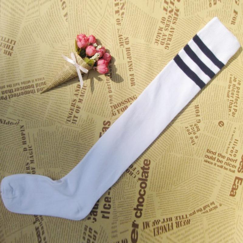 Three Bar Stockings High Tube Socks Combed Cotton Knee Long Chicken Feet Socks Sports Football Socks Adult Student Socks Women