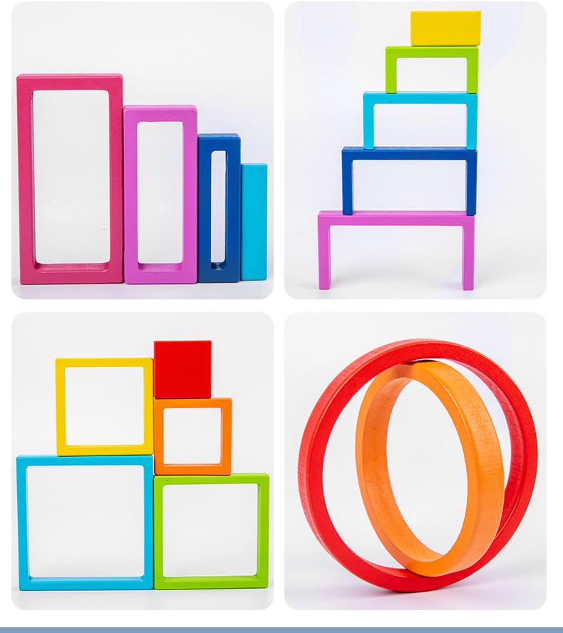 Children's Wooden Rainbow Stacking Blocks - Educational Geometric Tower Toy