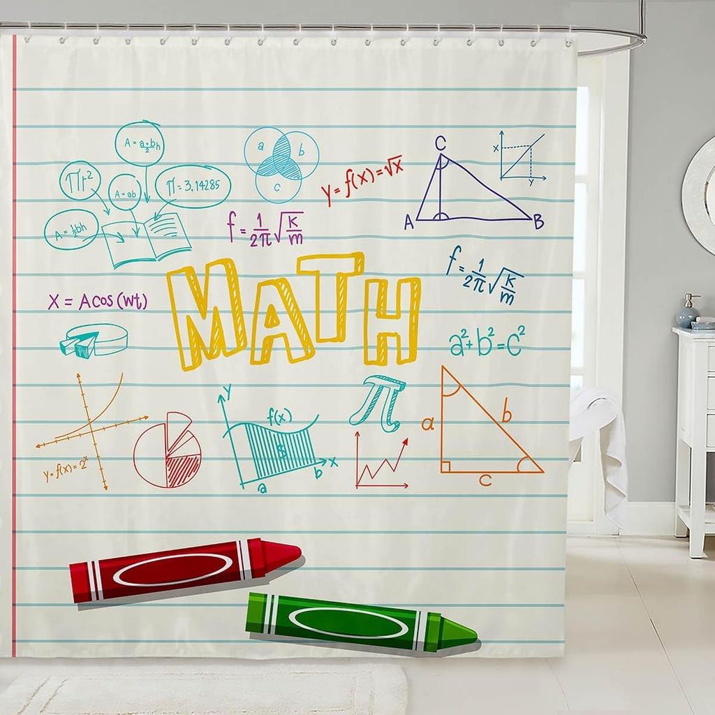 Math Equation Shower Curtain Study Mathematics Geometry School Art Polyester Bathroom Decor Formula Illustration Bathtub Curtain