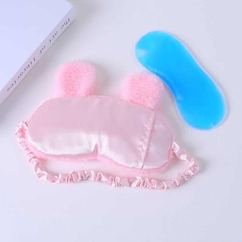 Cute Cartoon Rabbit Ears Plush Silk Eye Mask with Hot and Cold Pack - Comfortable Sleep Mask Available