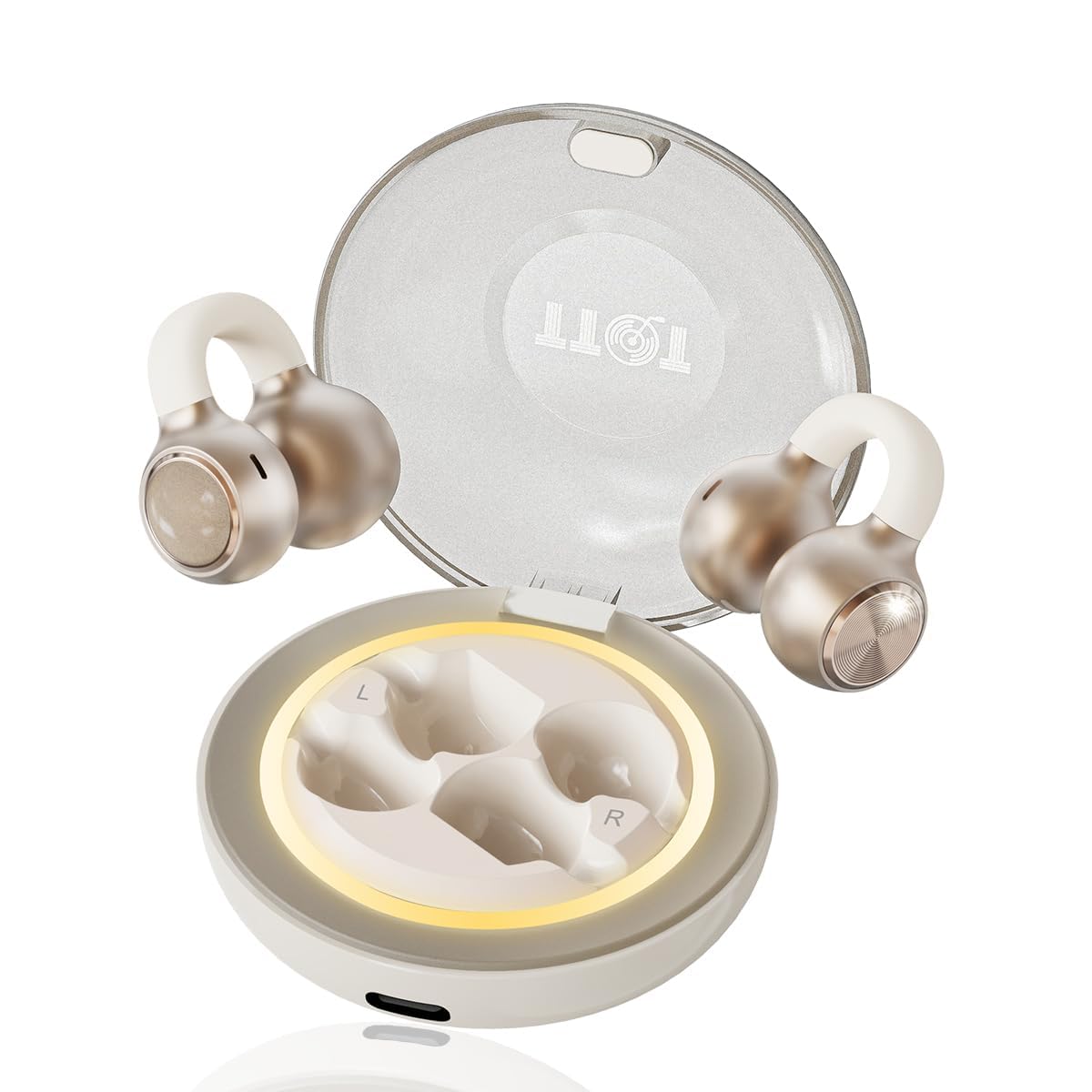 

TTQT Ear Cuff Earphones Industry Wireless Bluetooth Earbuds with LED Light Gorgeous and Stylish Pearl ENC Call Noise Up to 36 Hours of Automatic Fast