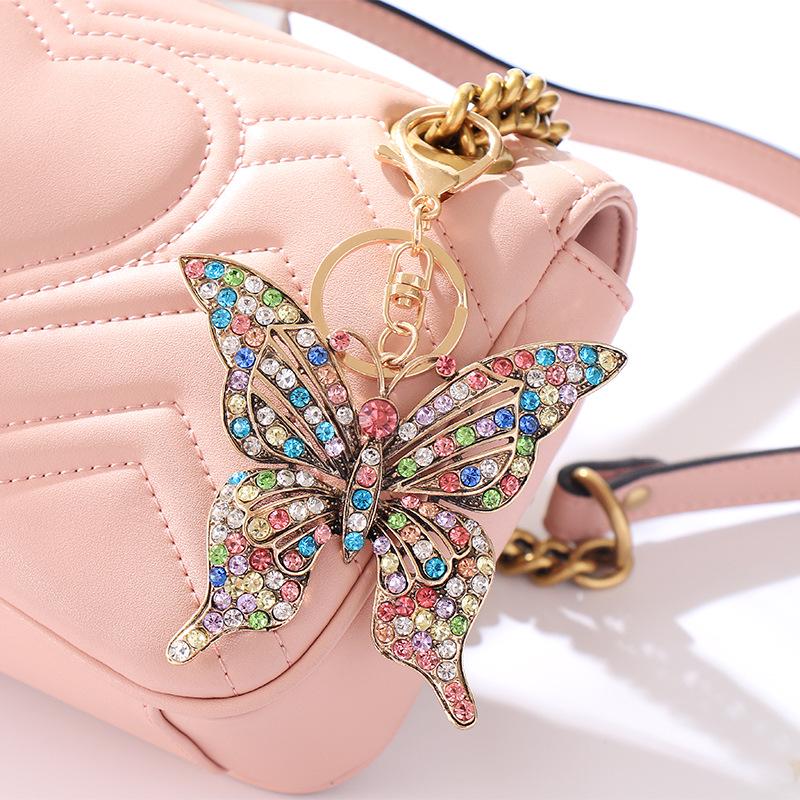 European & American Style Butterfly Keychain Pendant with Color Diamond Inlay