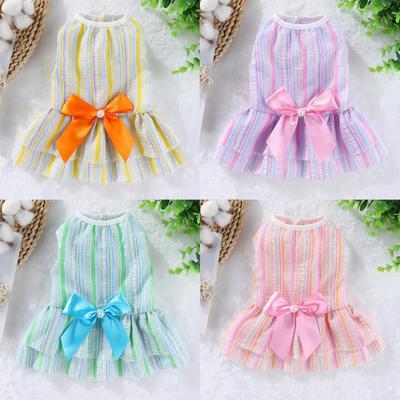 Vertical Striped Butterfly Skirt Pet Cat Dog Spring Summer Thin French Dou Corgi Teddy Pomeranian Bear Clothing Spring