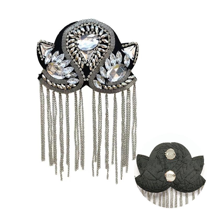 Brooch Pin Bead Long Tassel Chain Electroplating Decor DIY Men Women Bling Epaulette Clothing Shoulder Jewelry
