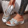 Fashion 2025 Summer New Open Toe Women's Slippers Fashion Outdoor Printing Casual Plus Size Best Seller Metal Decoration Wedge Slippers