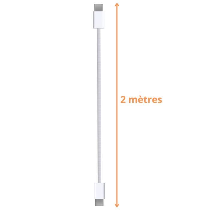 Cable USB-C USB-C pour iPhone 15 - 15 PLUS - 15 PRO - 15 PRO MAX - Câble nylon tressé 2 mètres Phonillico®