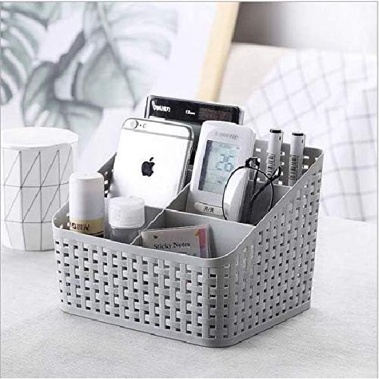 Plastic Desk Organizer, 5 Compartments Storage Organizer Utility Tote Caddy Holder Desktop Container Dividers for Home School Office Supplies (Grey)