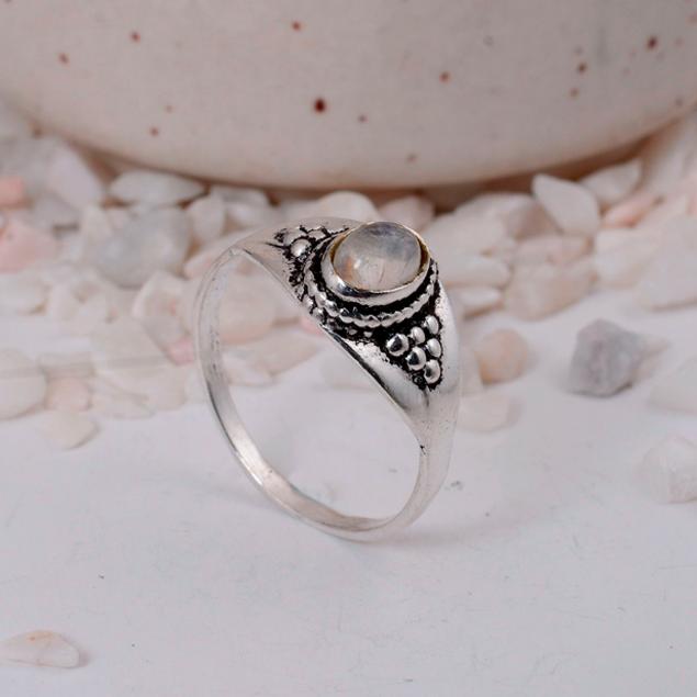 Rainbow Moonstone Silver Plated Signet Ring | Oval Boho Brass Statement Jewelry | June Birthstone Gift