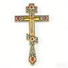 Crucifix Ortodox Bizantin HT Cruce Emailată Placată cu Aur cu Strass-uri Roșii Cruce Creștină Manuală pentru Rugăciune în Biserică Decor Acasă
