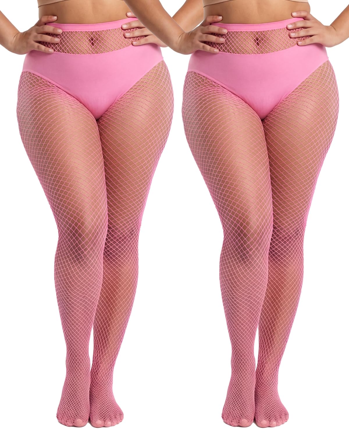 

2 Pairs Plus Size Black Fishnet Stockings For Women High Waist Fishnet Tights One Size
