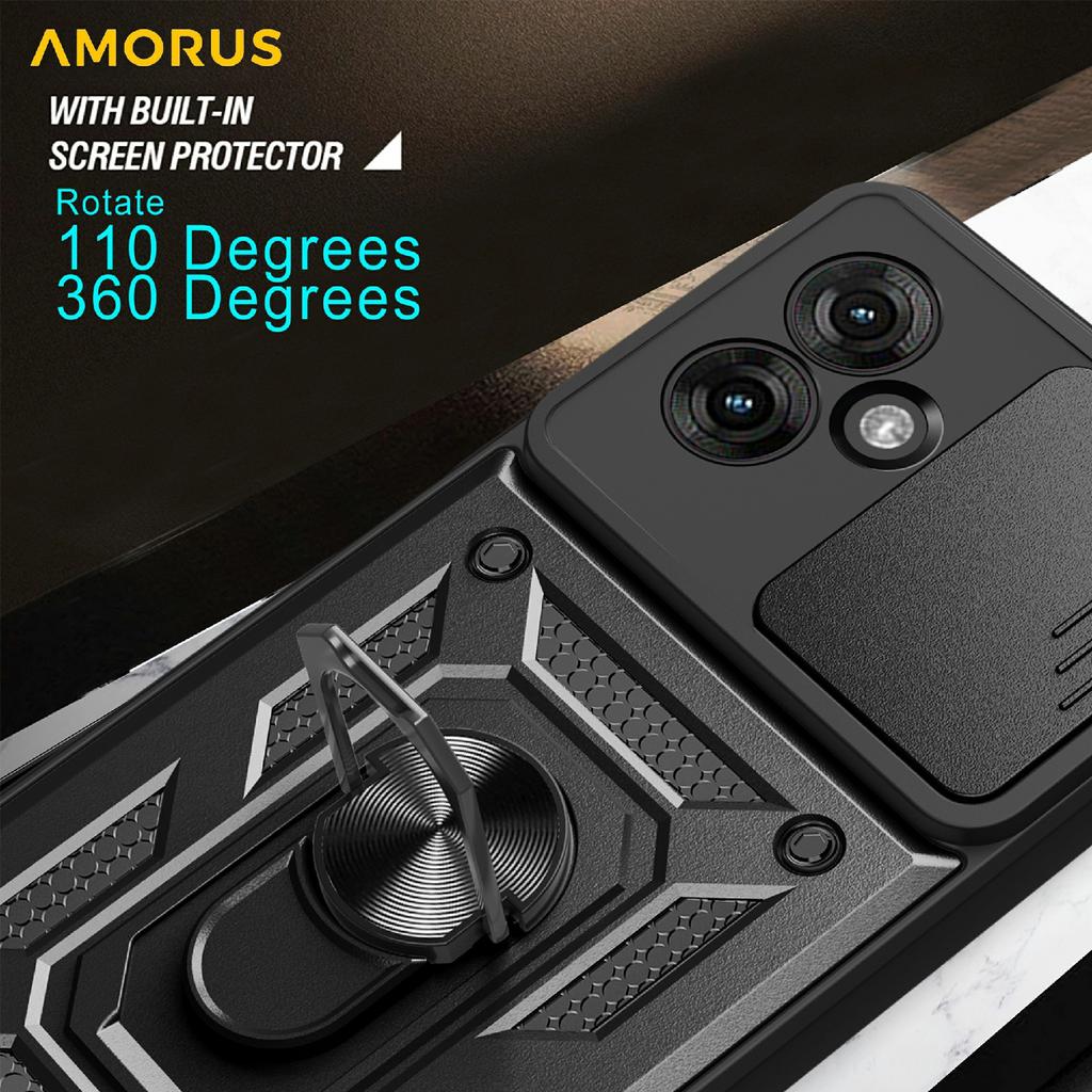 AMORUS Für Motorola Moto G55 5G Hülle Ständer PC+TPU Handyhülle mit Kameraobjektivschieber