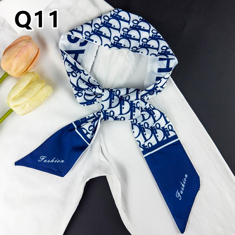 New Long Versatile Silk Scarf Tied Hair Band Bow Letter Floral Streamer Tied Bag Gift Small Silk Scarf