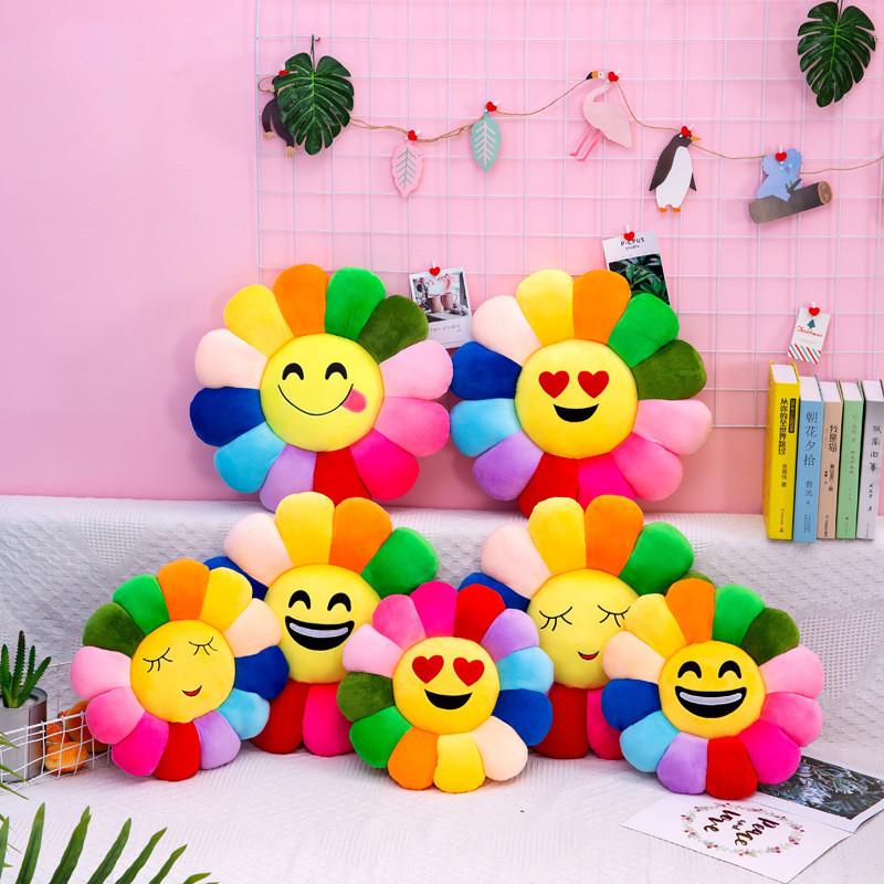 Colorful Sunflower Plush Cushion Smiley Face Pillow Ultra-soft Short Plush Pp Cotton