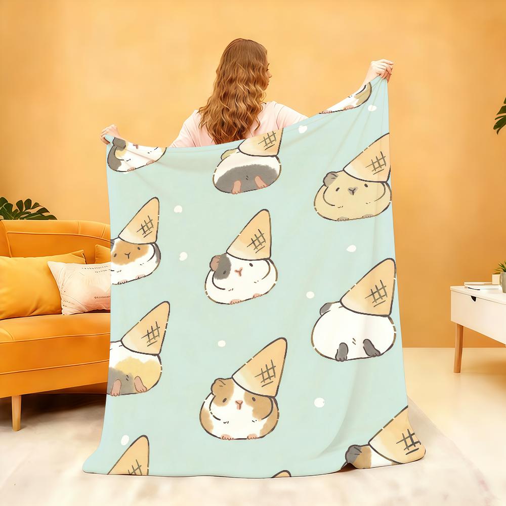 Cartoon Guinea Pig Kawaii Blanket Soft Throw Blanket for Home Bedroom Bed Sofa Picnic Travel Office Rest Cover Blanket Gift