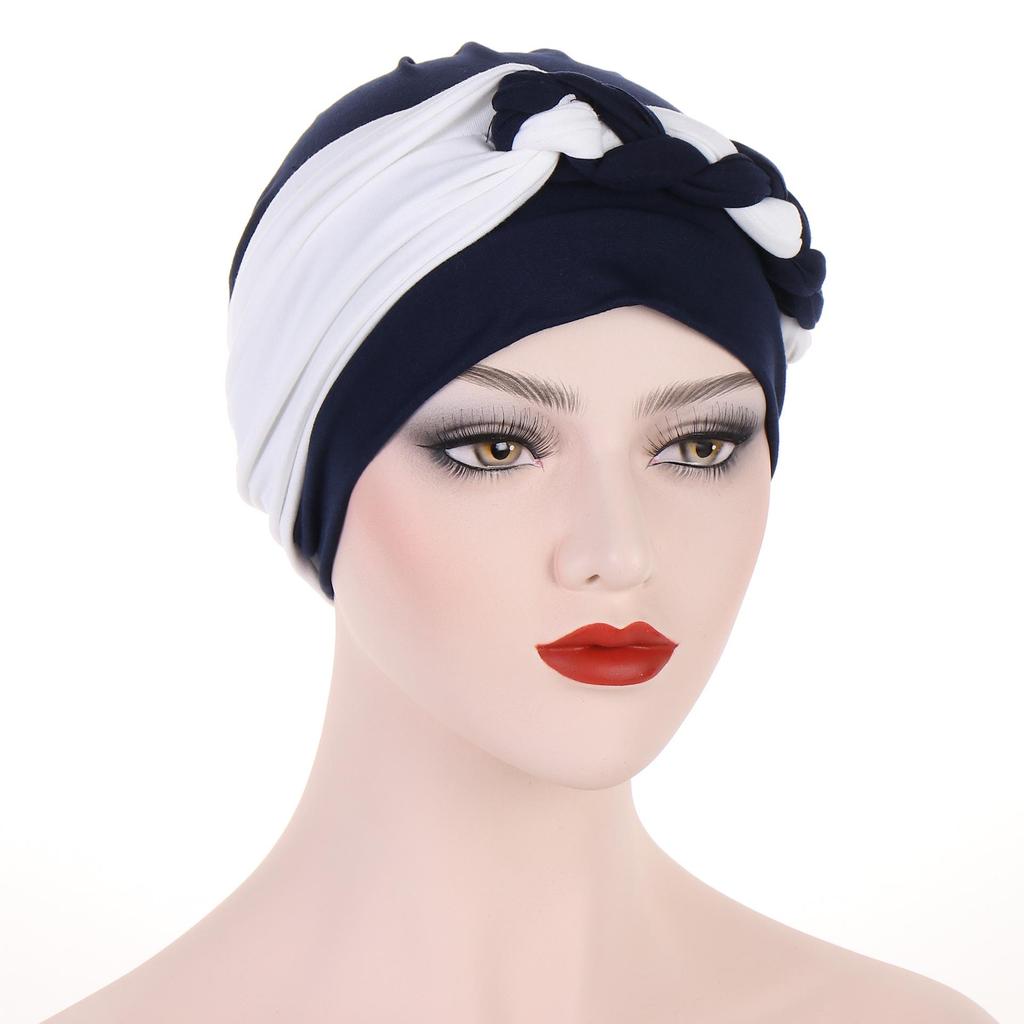 Multicolor Side Braid Soft Headscarf Hat for Muslim Women and Chemotherapy Patients