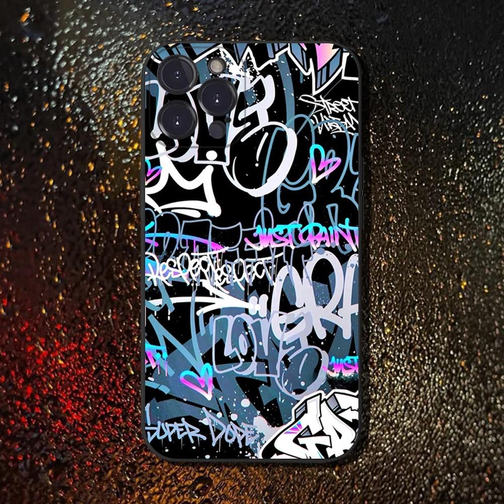 Graffiti Phone Case For iPhone 16,15,14,13,12,11 Plus,Pro Max,XS,X,XR,SE,Mini,8,7,Soft Silicone Black Cover