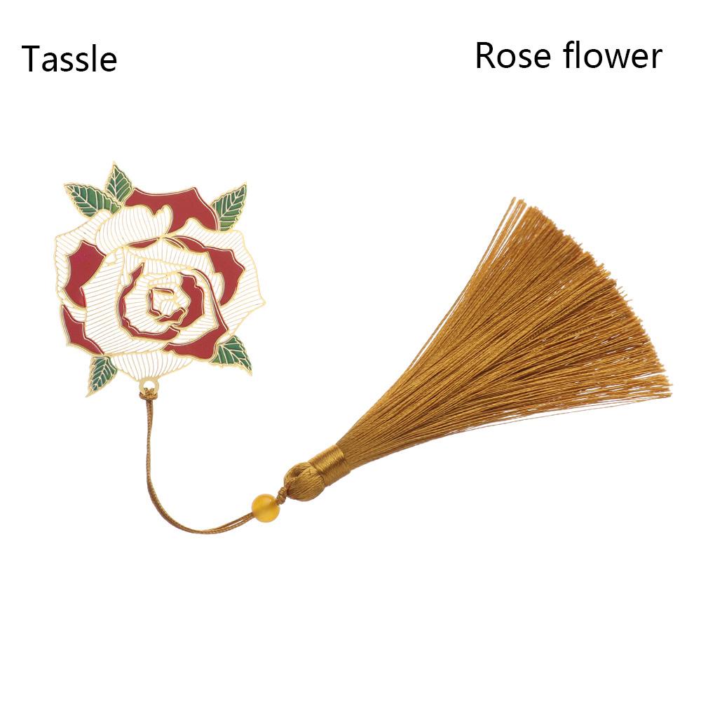 Leaf Stationery Chinese Style Tassel Metal Hollow Pagination Mark Brass Bookmark Painted Book Clip