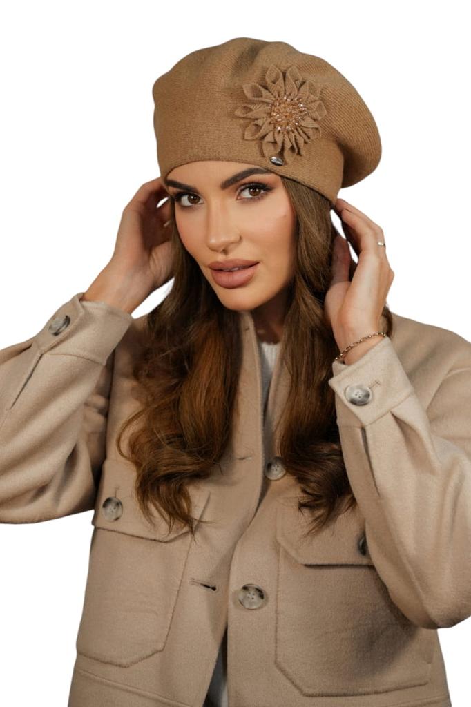 Women' Winter Wool Beret Sand Cameo-Peony