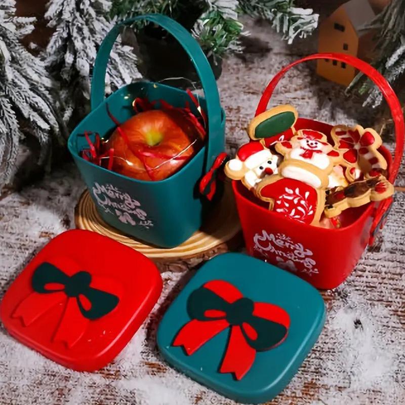 Portable Christmas Gift Box Eve Apple Packing Bag Santa Candy Snack Storage Bucket for Home Xmas Holiday New Year Party Supplies