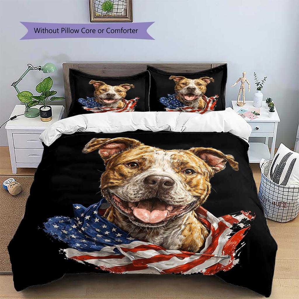 Black Pitbull Pattern Bedding Home Decoration Birthday Gift (1 * duvet cover + 2 * pillowcase, without core)