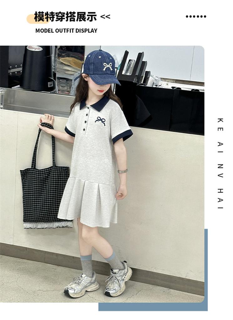 Girls' Short Sleeved Polo Shirt Dress Summer Dress 2026 New Style for Children, Middle-aged and Young Girls, Summer College Style
