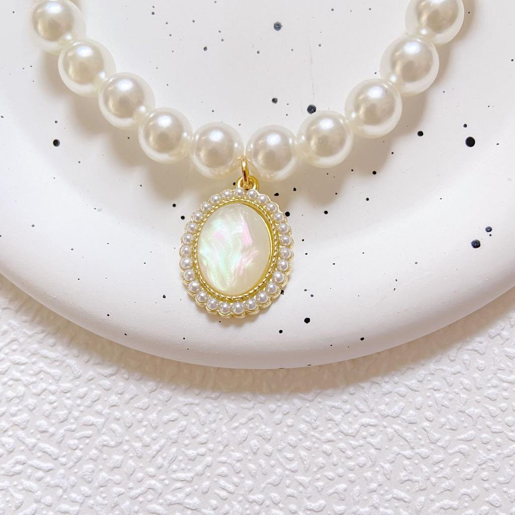 Cat Dog Pearl Necklace Cat Eye Gem Pendant Elegant Temperament Pet Accessories Puppy Collar Small Dog
