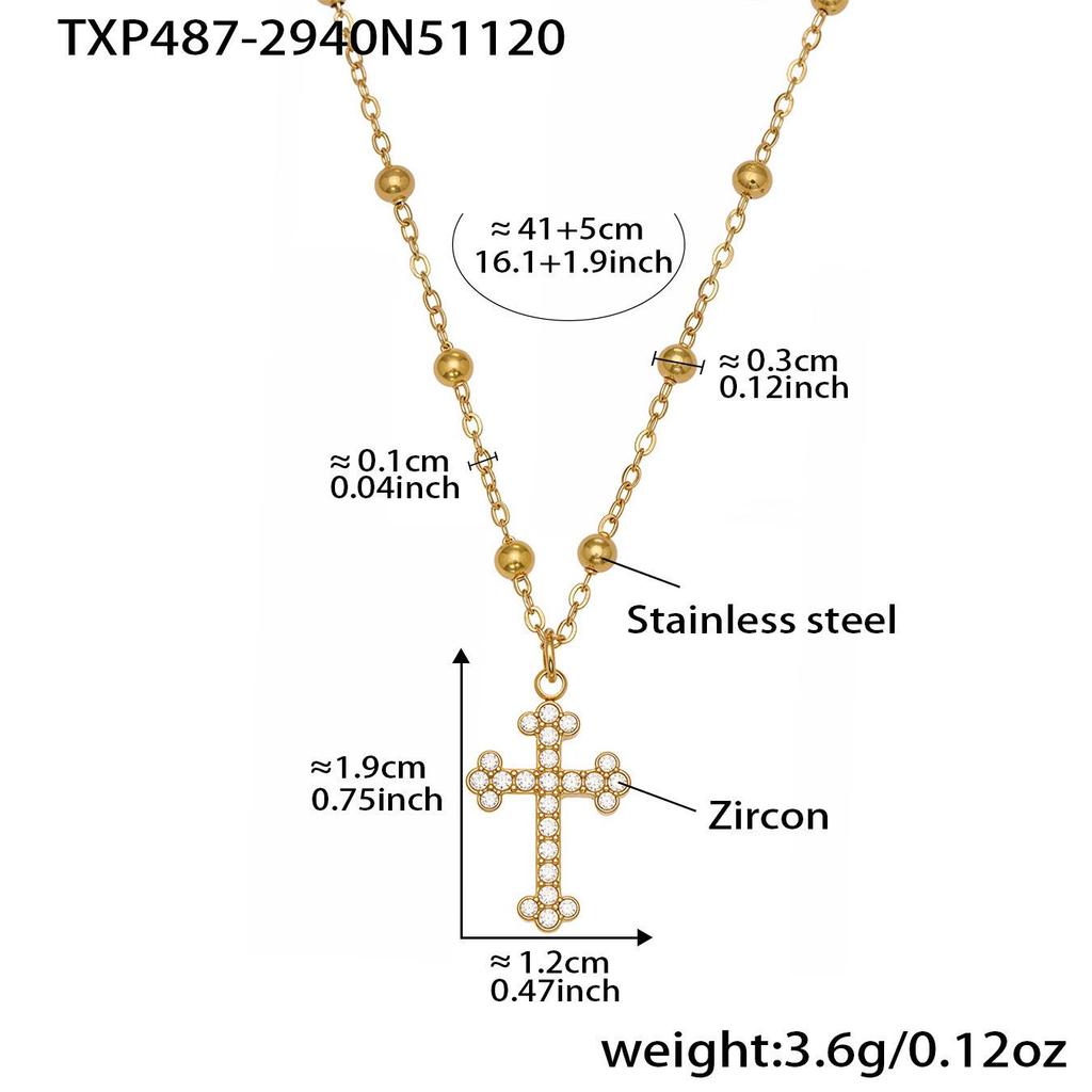 Qiong Yao 5A Zirconia Cross Jewelry Set: 18K Gold-Plated Earrings, Bracelet, Ring, Pendant, and Clavicle Chain