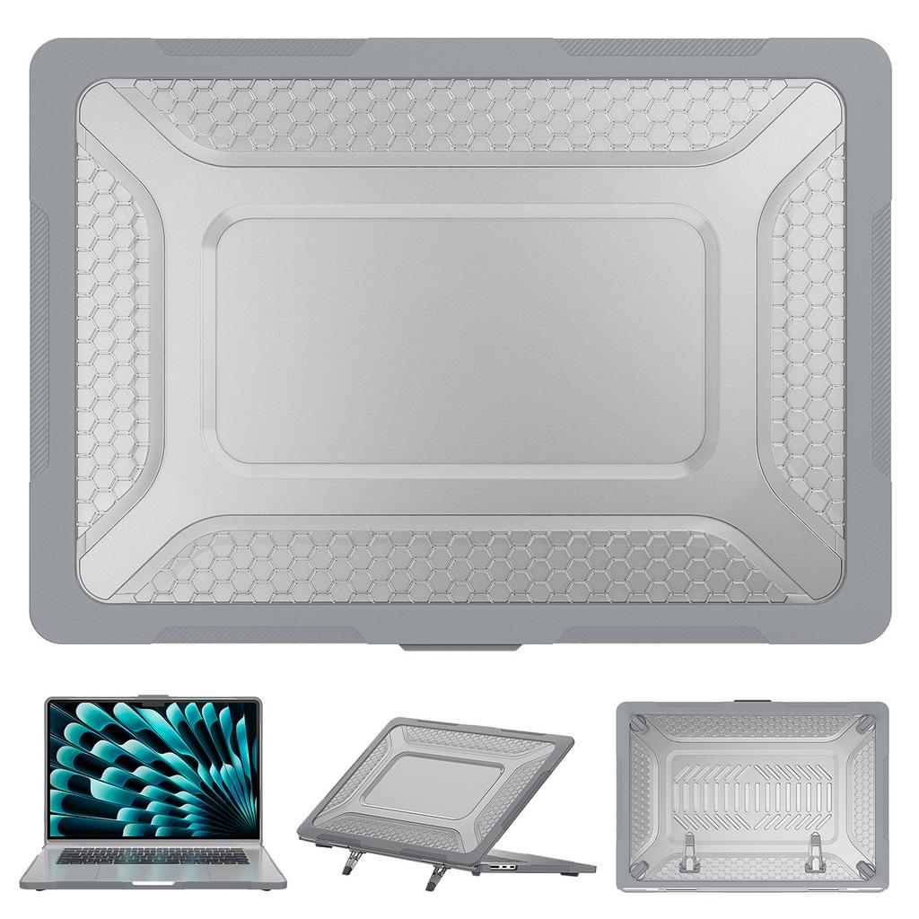 For Macbook Air 15 inch (2025)/(2024) A3114 M3/(2023) M2 A2941 Anti-Slip Laptop Case Honeycomb Heat Dissipation Kickstand PC+TPU Cover