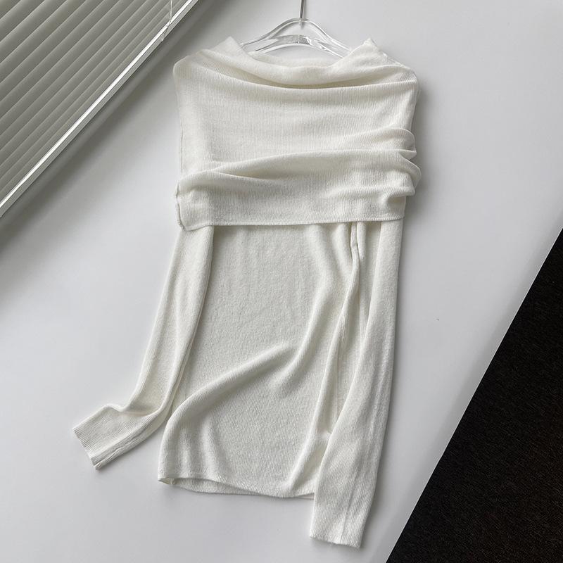 Women's French-Style One-Shoulder Wool Knit Slim Fit Sweater